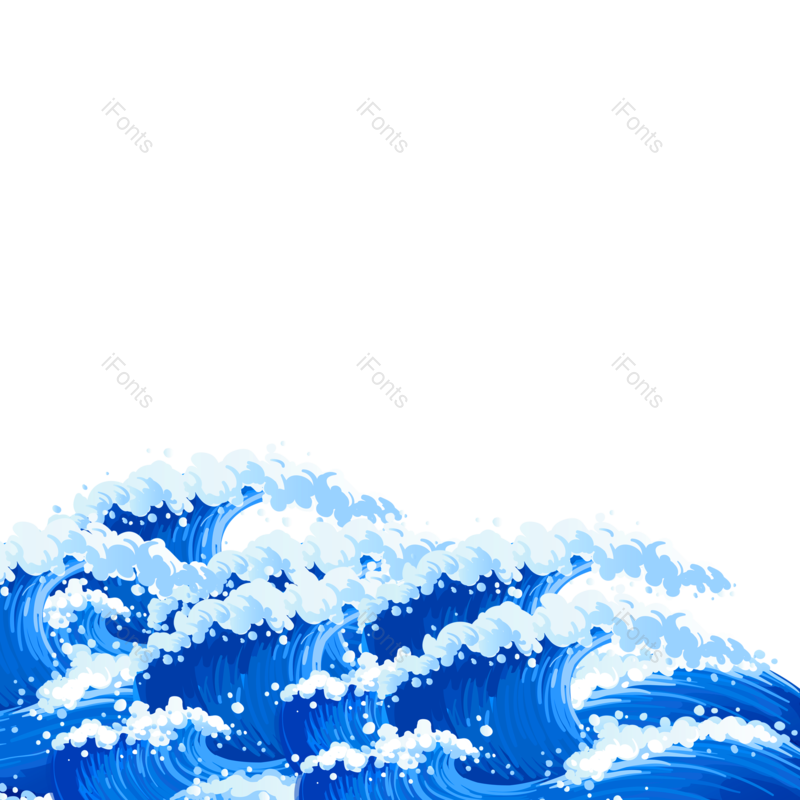 插画图片,蓝色元素,蓝色海水PNG,海浪免抠素材
